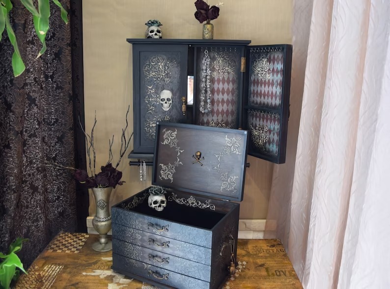 Gothic Bat Skull Wall Cabinet Decor