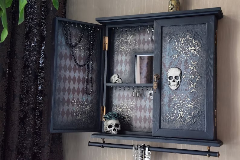 Gothic Bat Skull Wall Cabinet Decor