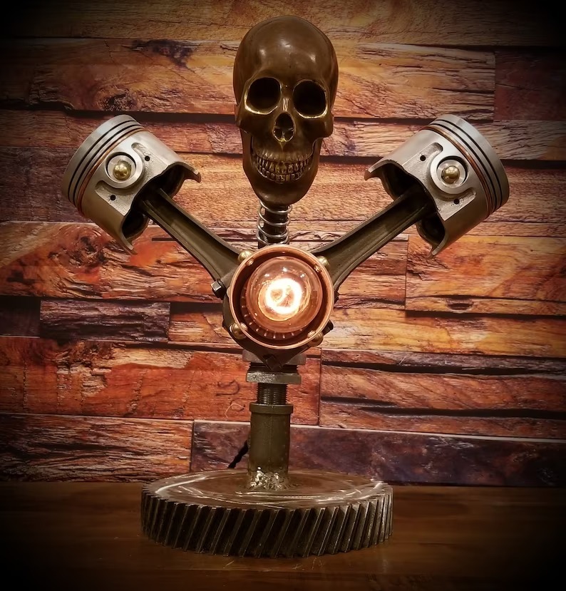 Piston Skull Pipe Bronze Touch Desk Lamp.