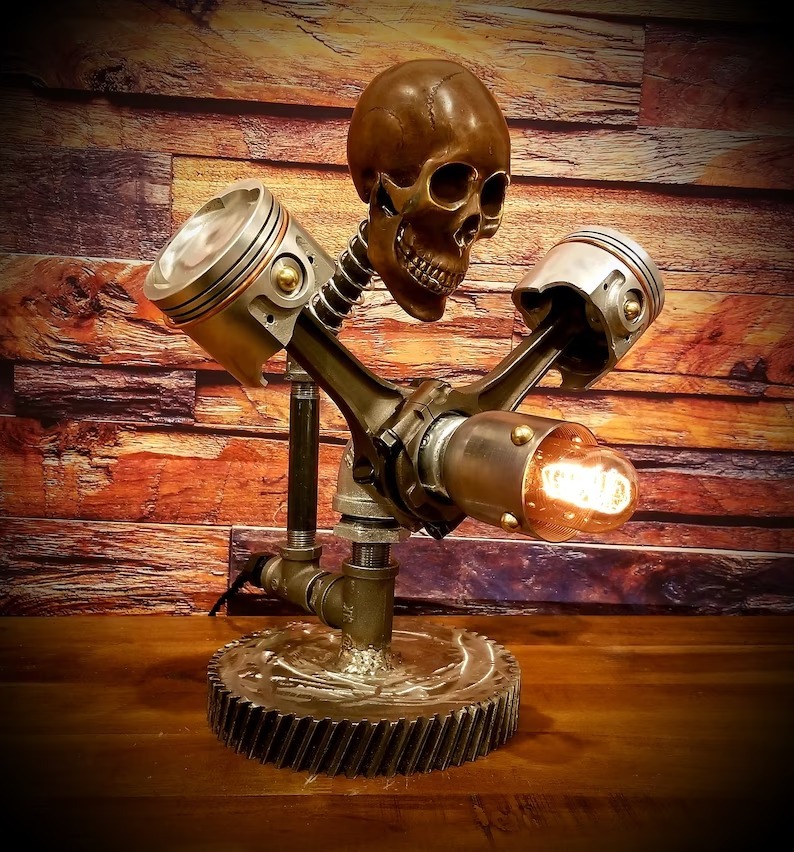 Piston Skull Pipe Bronze Touch Desk Lamp.