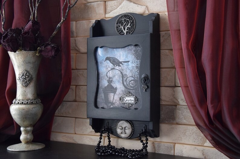 Gothic Bat Skull Wall Cabinet Decor