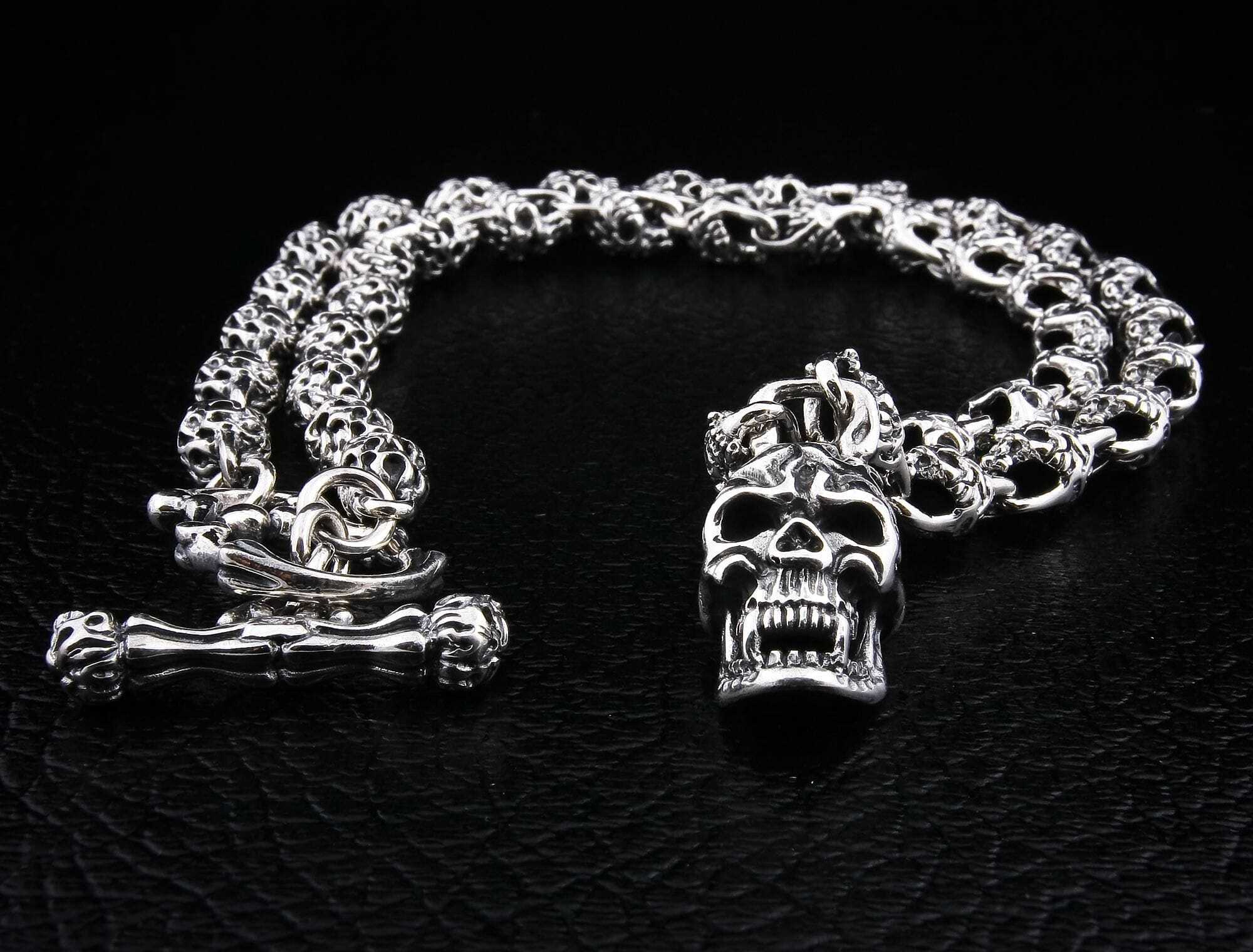 Flaming Skull Sterling Silver Necklace