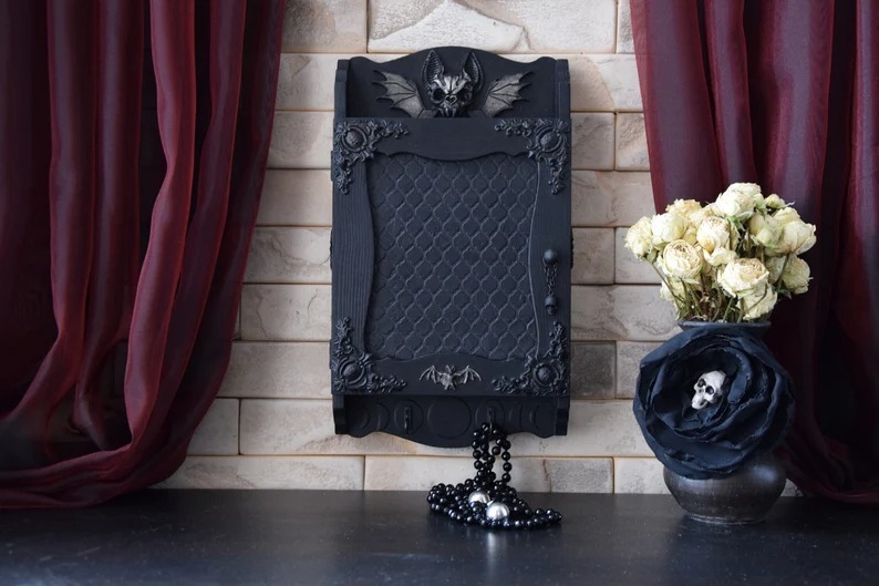 Gothic Bat Skull Wall Cabinet Decor