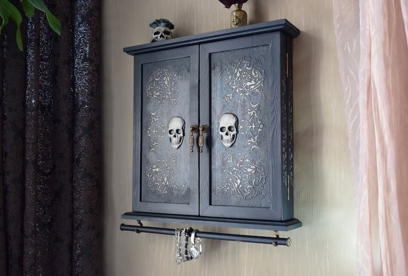 Gothic Bat Skull Wall Cabinet Decor