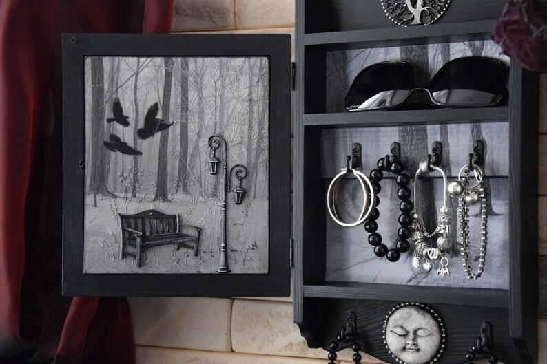 Gothic Bat Skull Wall Cabinet Decor