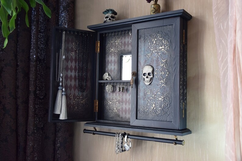 Gothic Bat Skull Wall Cabinet Decor
