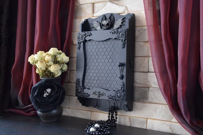 Gothic Bat Skull Wall Cabinet Decor
