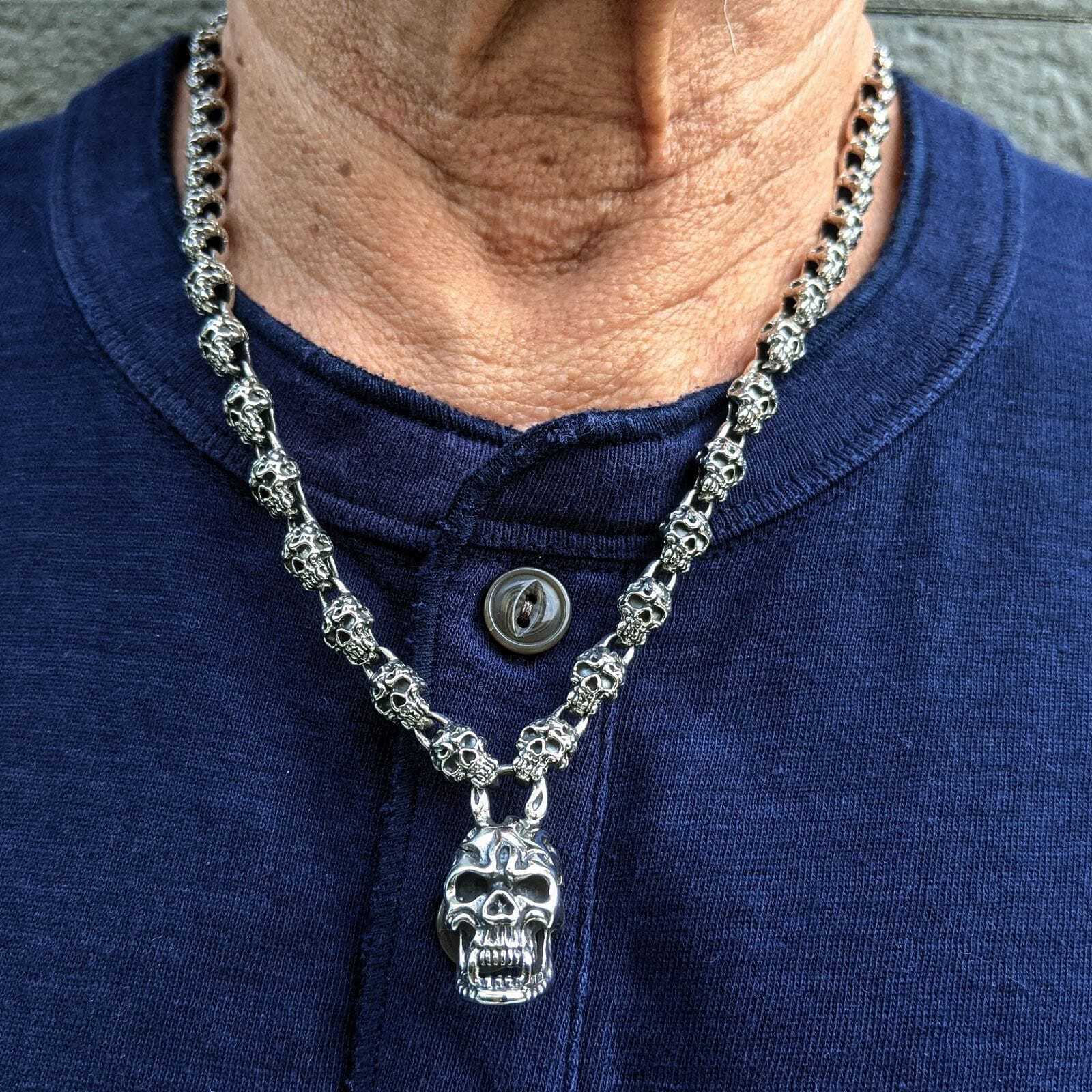 Flaming Skull Sterling Silver Necklace