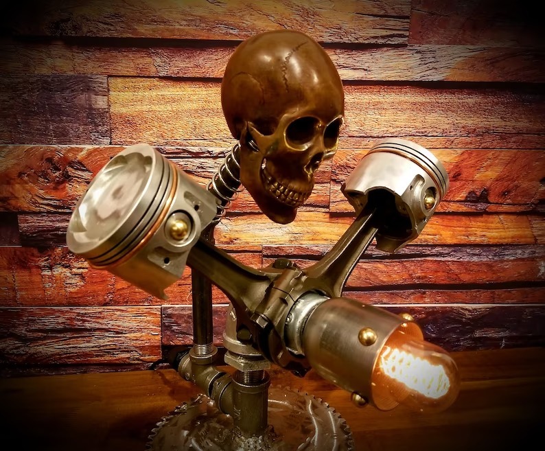 Piston Skull Pipe Bronze Touch Desk Lamp.