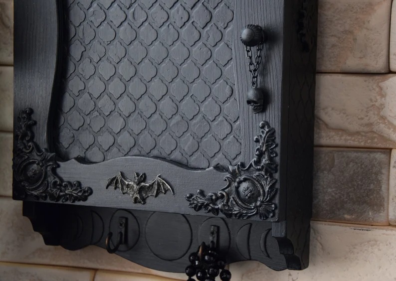 Gothic Bat Skull Wall Cabinet Decor