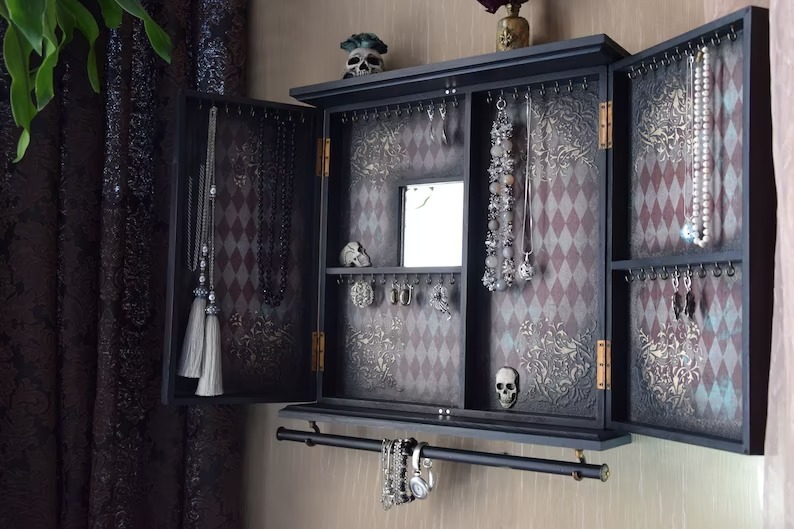 Gothic Bat Skull Wall Cabinet Decor