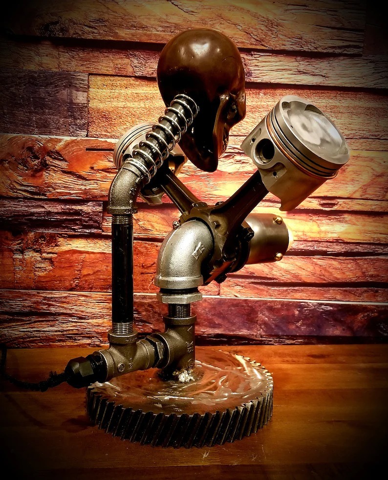 Piston Skull Pipe Bronze Touch Desk Lamp.