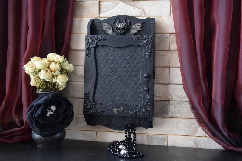 Gothic Bat Skull Wall Cabinet Decor
