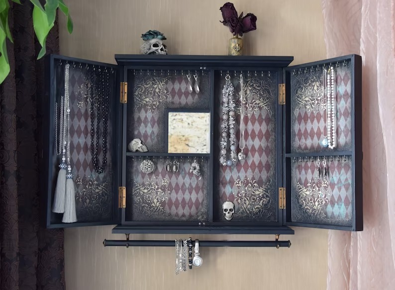 Gothic Bat Skull Wall Cabinet Decor