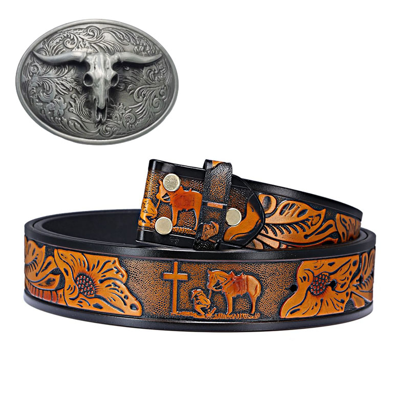 Western Style Fashion Creative Belt Buckle - Longhorn Silve