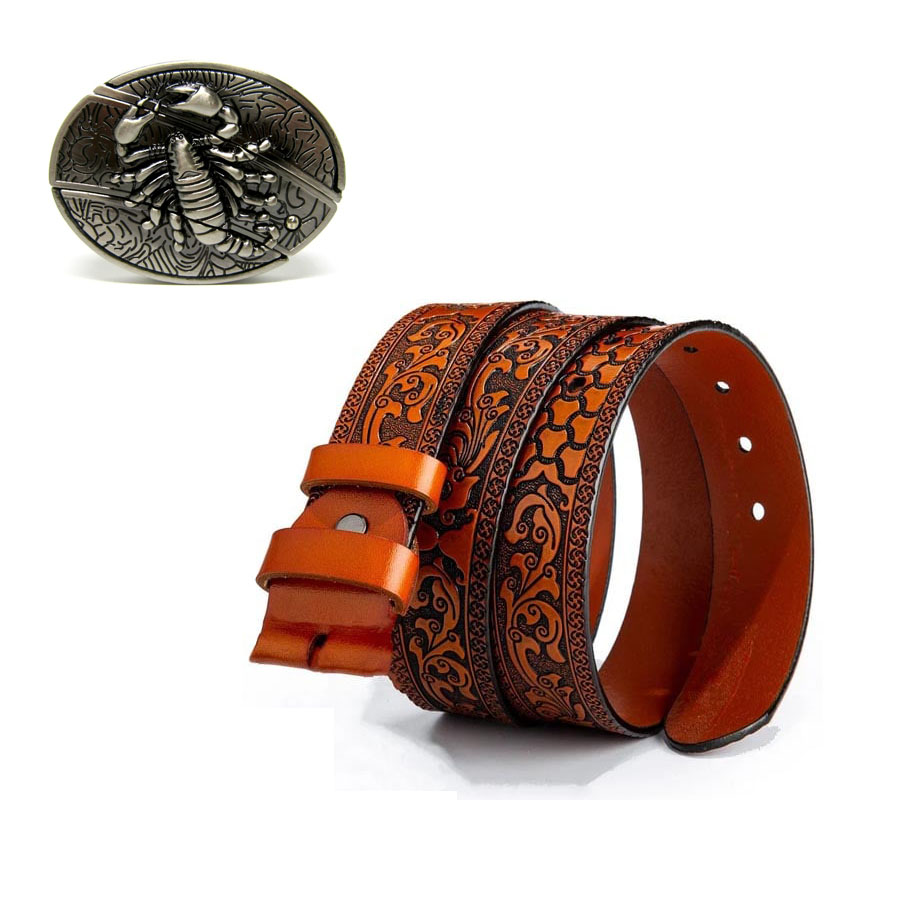 Fashion Punk Men's Genuine Leather Belt With Knife - Scorpion