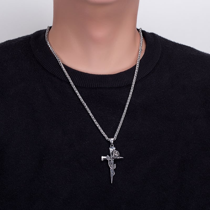 Fashion Punk Rose Cross Pendant Personalized Necklace