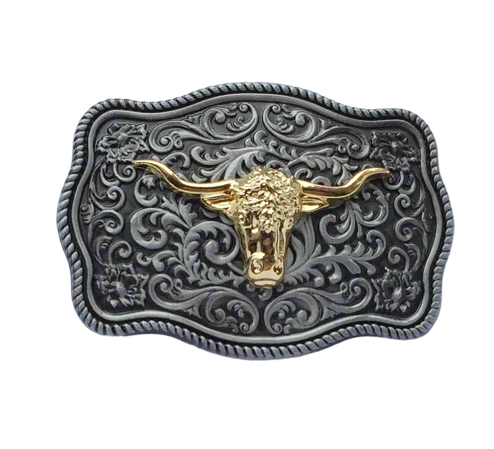 Western Style Fashion Creative Belt Buckle - Ancient Silver Longhorn