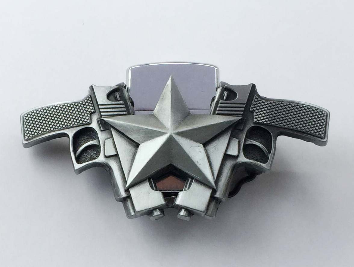 (🔥New Arrival) Fashion Punk Men's Genuine Leather Belt With Lighter - Double Gun