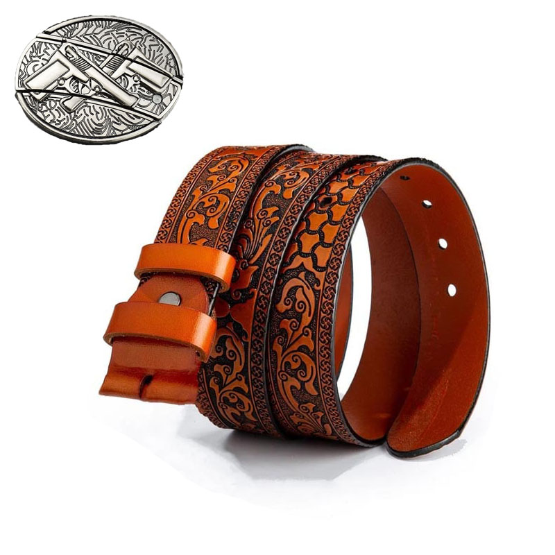 Fashion Punk Men's Genuine Leather Belt With Knife - Double Gun