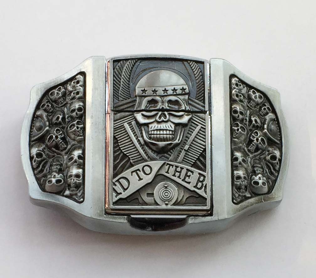 (🔥New Arrival) Fashion Punk Men's Genuine Leather Belt With Lighter - Airm Skull