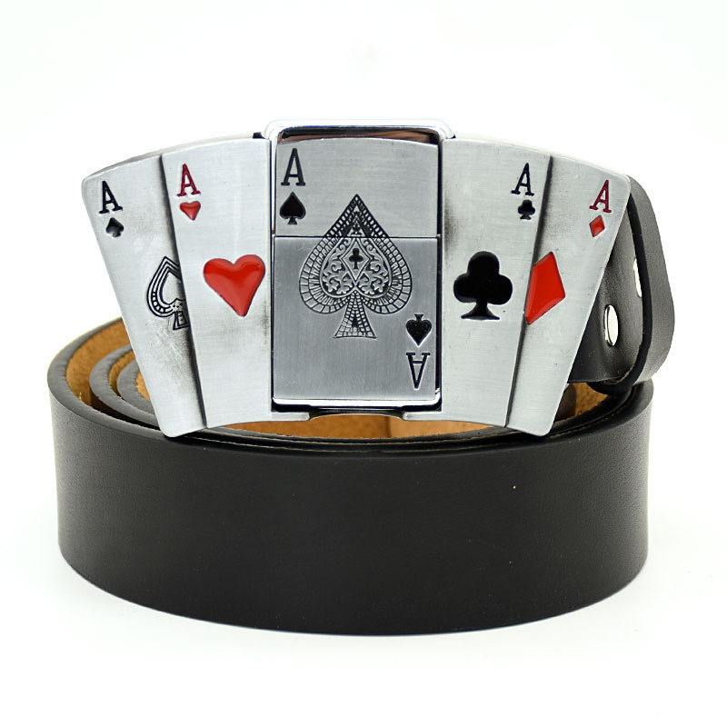 (🔥New Arrival) Fashion Punk Men's Genuine Leather Belt With Lighter - Four Aces