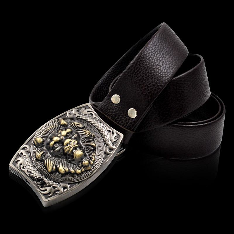 Western Fashion Genuine Leather Belt With Knife - Lion