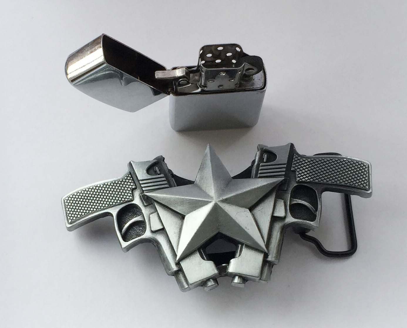 (🔥New Arrival) Fashion Punk Men's Genuine Leather Belt With Lighter - Double Gun