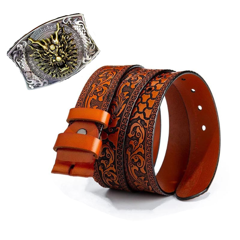 Western Fashion Genuine Leather Belt With Knife - Dragon Head
