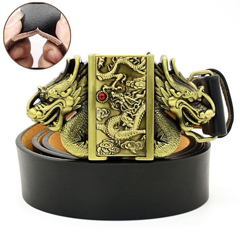 (🔥New Arrival) Fashion Punk Men's Genuine Leather Belt With Lighter - Dragon