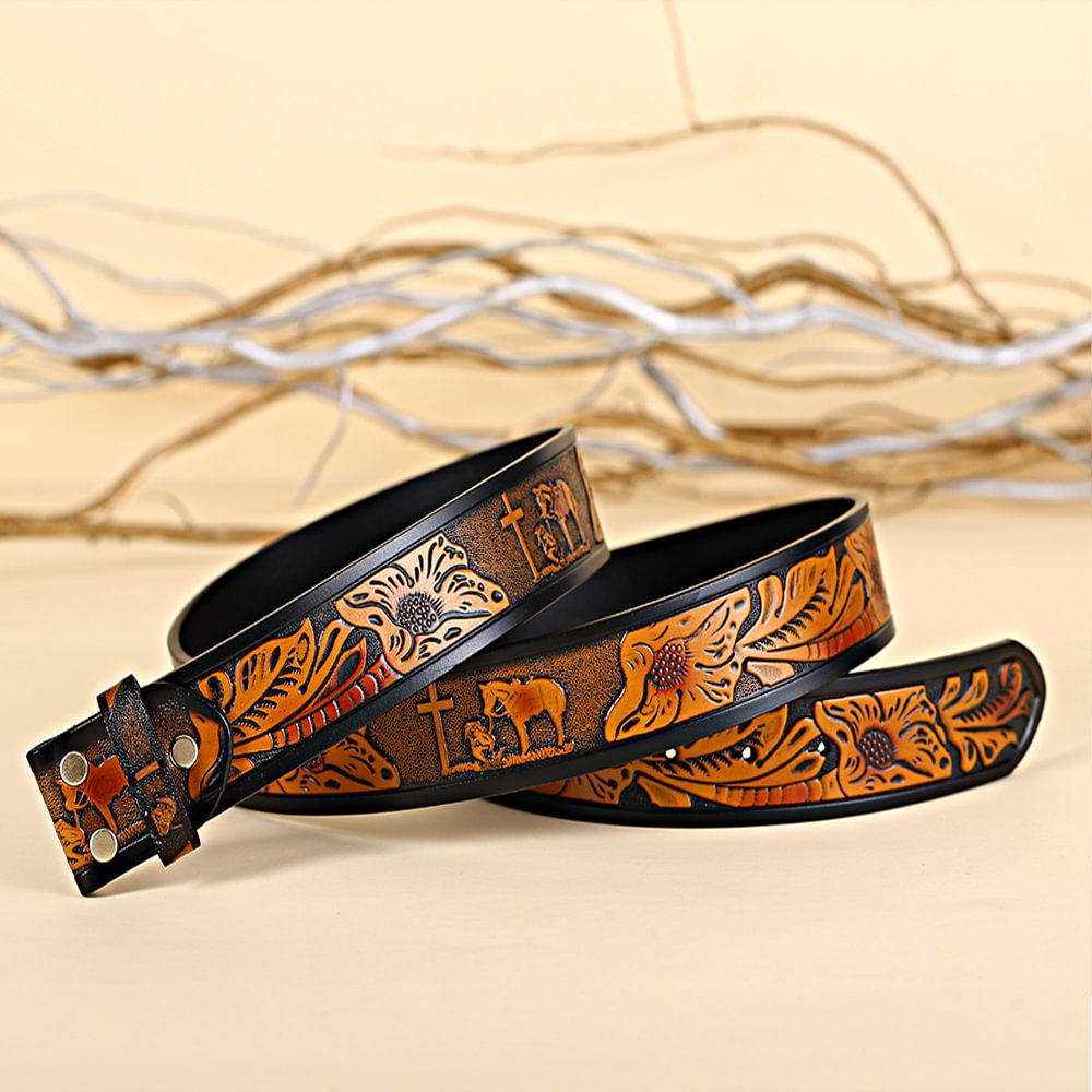 Western Vintage Praying Belt Without Buckle 1.5