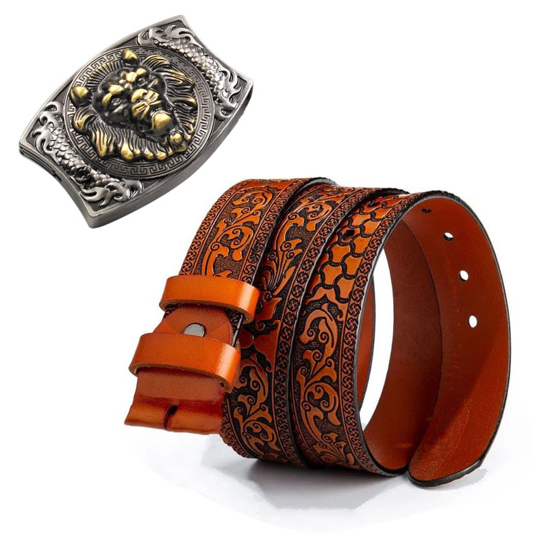 Western Fashion Genuine Leather Belt With Knife - Lion