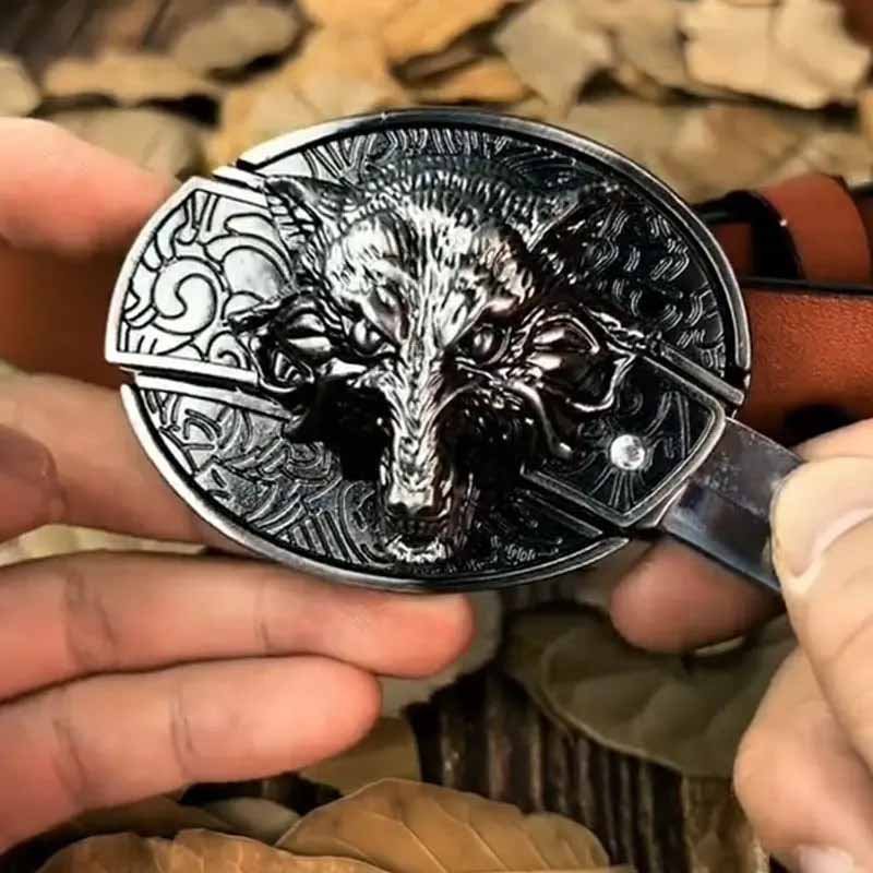 Fashion Punk Men's Creative Belt Buckle With Knife - Wolf
