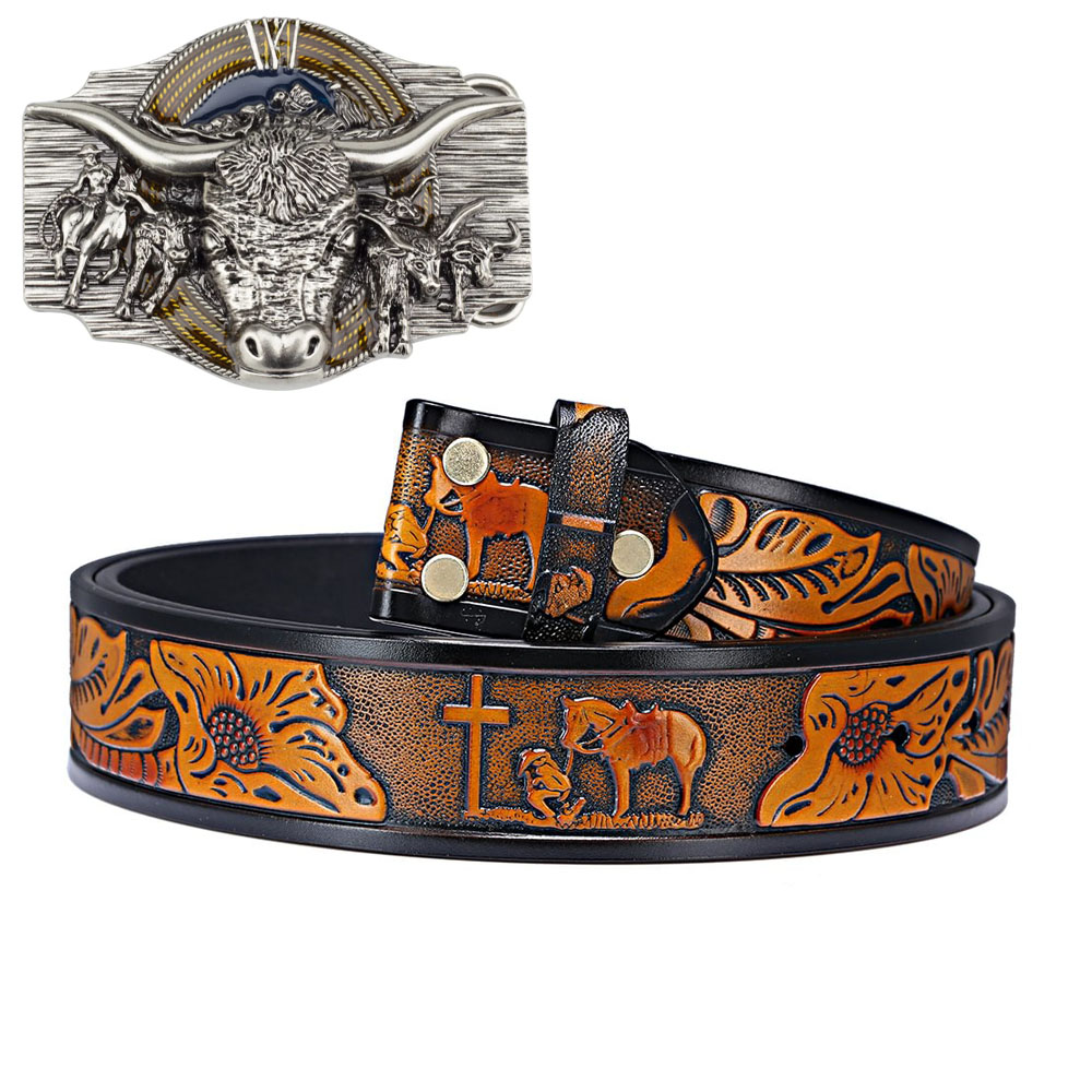 🔥LAST DAY 50% OFF🔥Western Style Bull Head Genuine Leather Belt Set