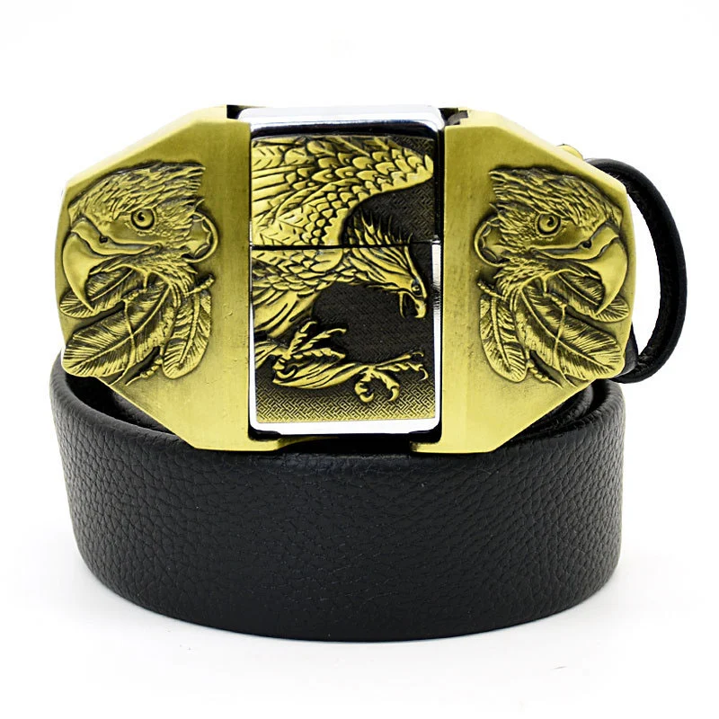 (🔥New Arrival) Fashion Punk Men's Genuine Leather Belt With Lighter - Eagle