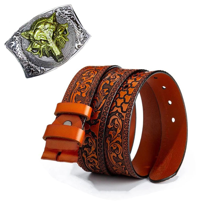 Western Fashion Genuine Leather Belt With Knife - Wolf