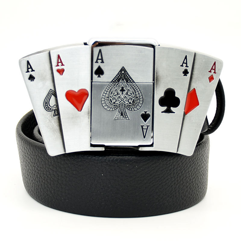(🔥New Arrival) Fashion Punk Men's Genuine Leather Belt With Lighter - Four Aces