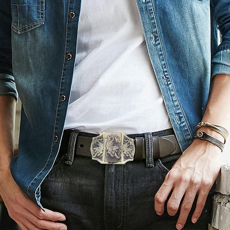 (🔥New Arrival) Fashion Punk Men's Genuine Leather Belt With Lighter - Tiger