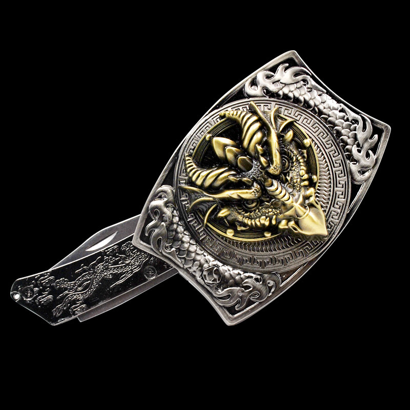 Western Fashion Creative Belt Buckle With Knife - Sharp-Billed Dragon