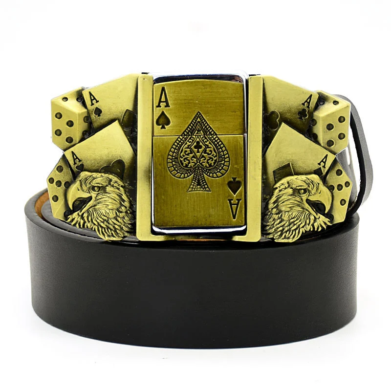(🔥New Arrival) Fashion Punk Men's Genuine Leather Belt With Lighter - Poker Eagle
