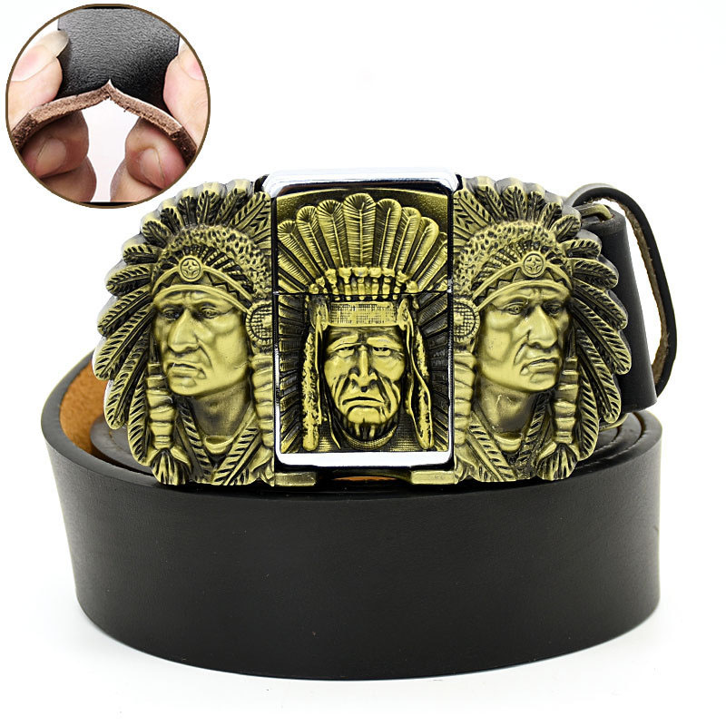 (🔥New Arrival) Fashion Punk Men's Genuine Leather Belt With Lighter - Indians