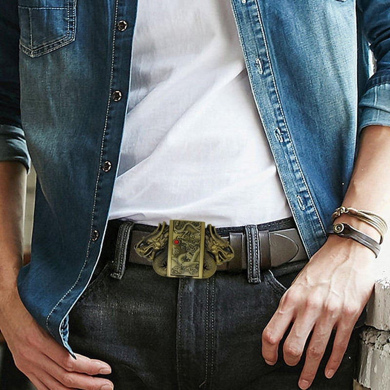 (🔥New Arrival) Fashion Punk Men's Genuine Leather Belt With Lighter - Dragon
