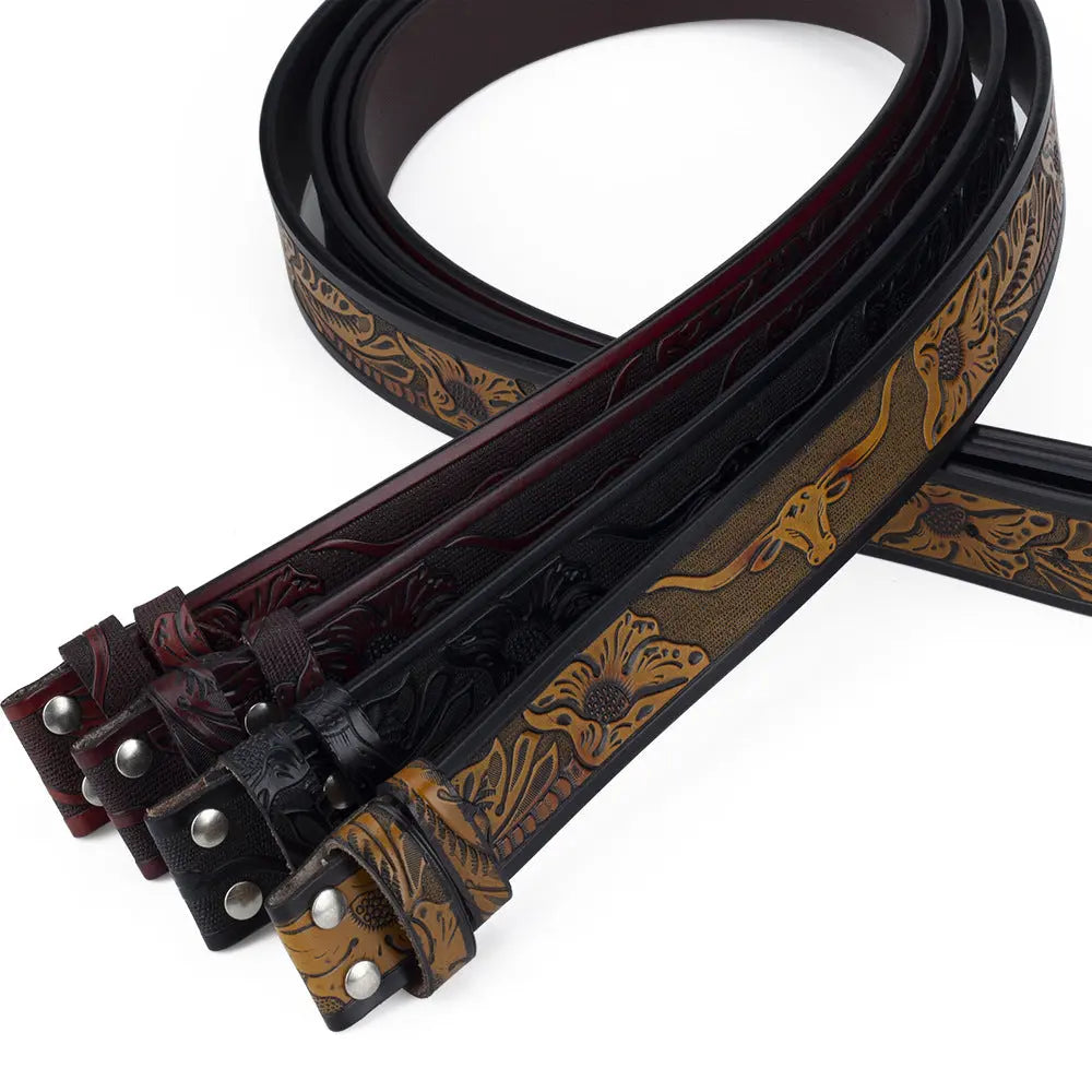 Western Leather Belt Without Buckle for Men 1.5