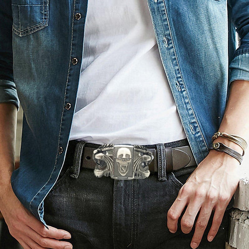 🔥LAST DAY 50% OFF🔥 - Fashion Punk Men's Genuine Leather Belt With Lighter
