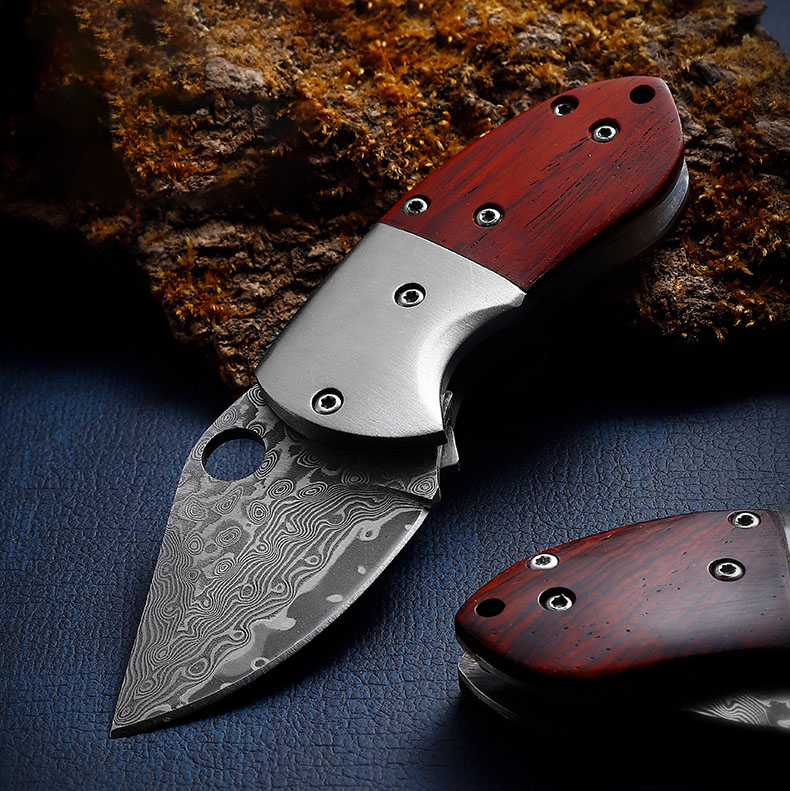 🔥LAST DAY 60% OFF🔥 Wood Handle Damascus Mini Folding Knife