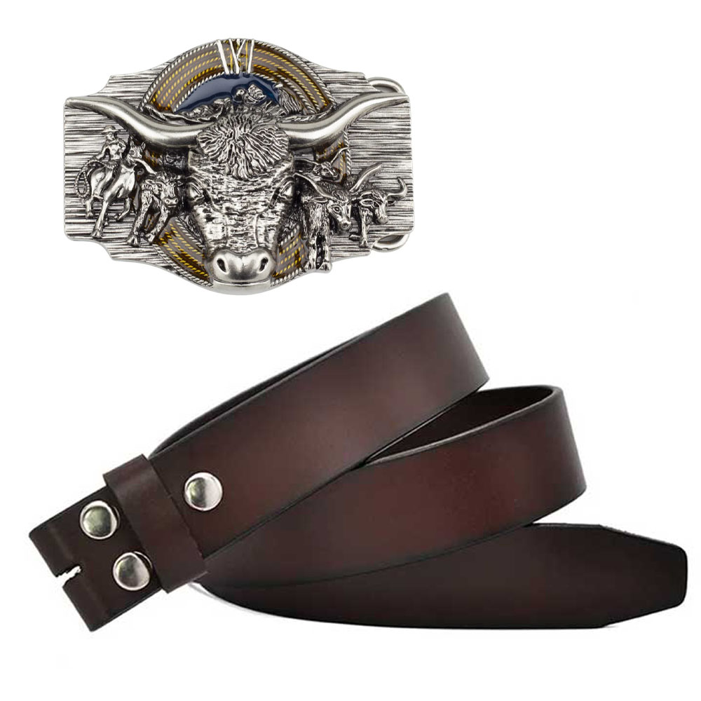 🔥LAST DAY 50% OFF🔥Western Style Bull Head Genuine Leather Belt Set