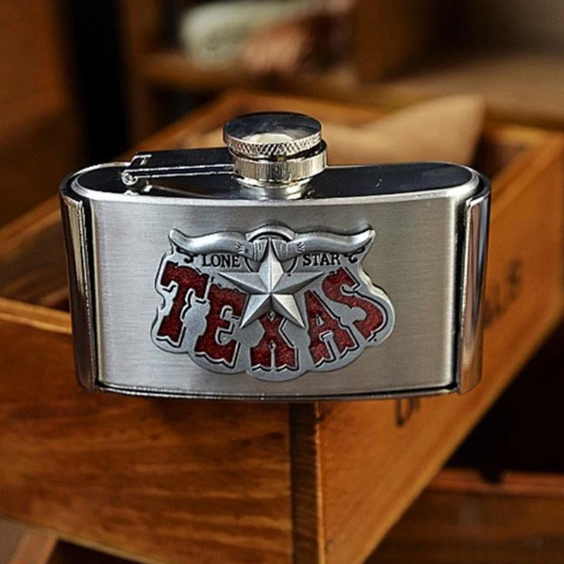 Fashion Punk Creative Belt Buckle With 3oz Flask - Texas