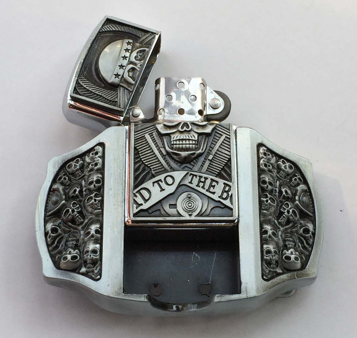 (🔥New Arrival) Fashion Punk Men's Genuine Leather Belt With Lighter - Airm Skull