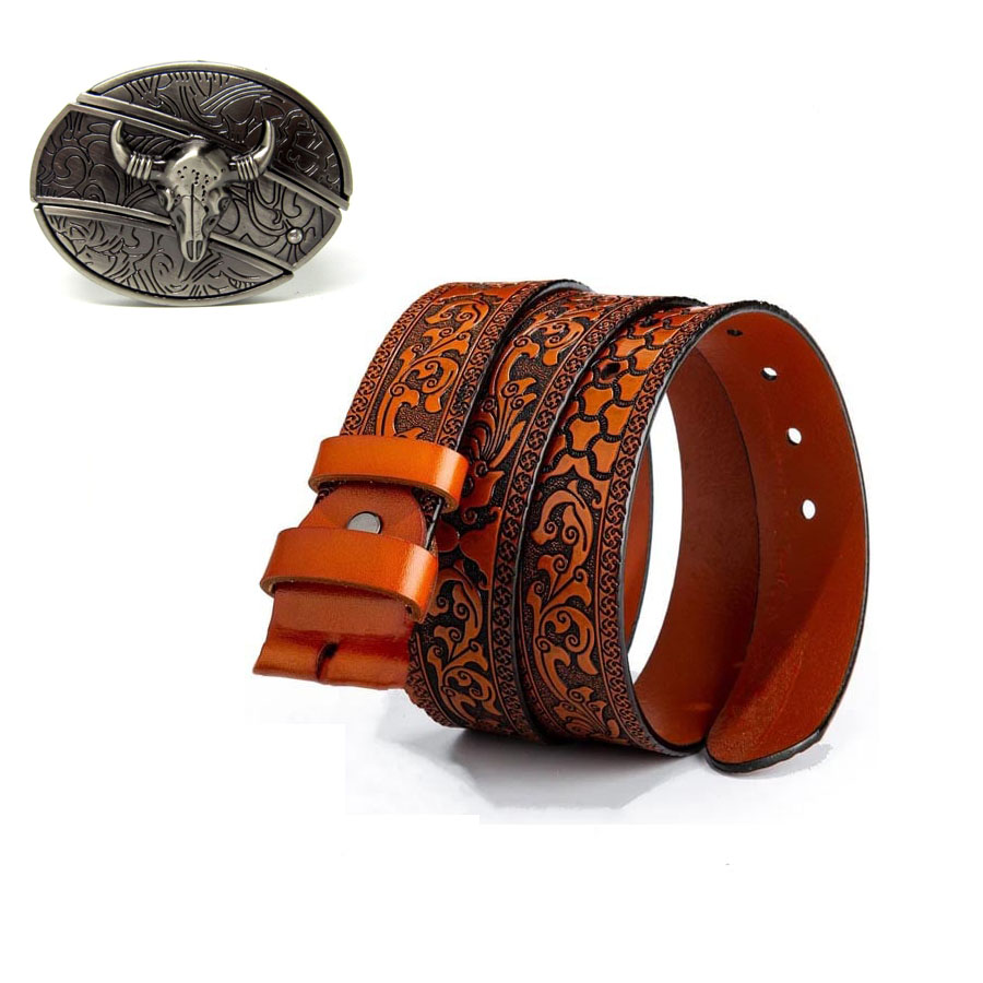 Fashion Punk Men's Genuine Leather Belt With Knife - Cow Head