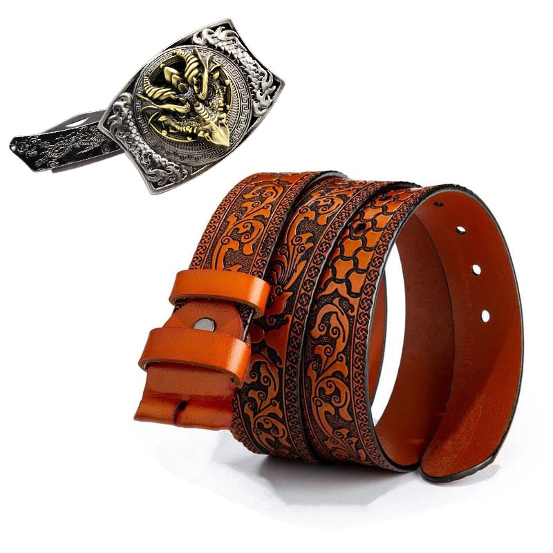 Western Fashion Genuine Leather Belt With Knife - Sharp-Billed Dragon